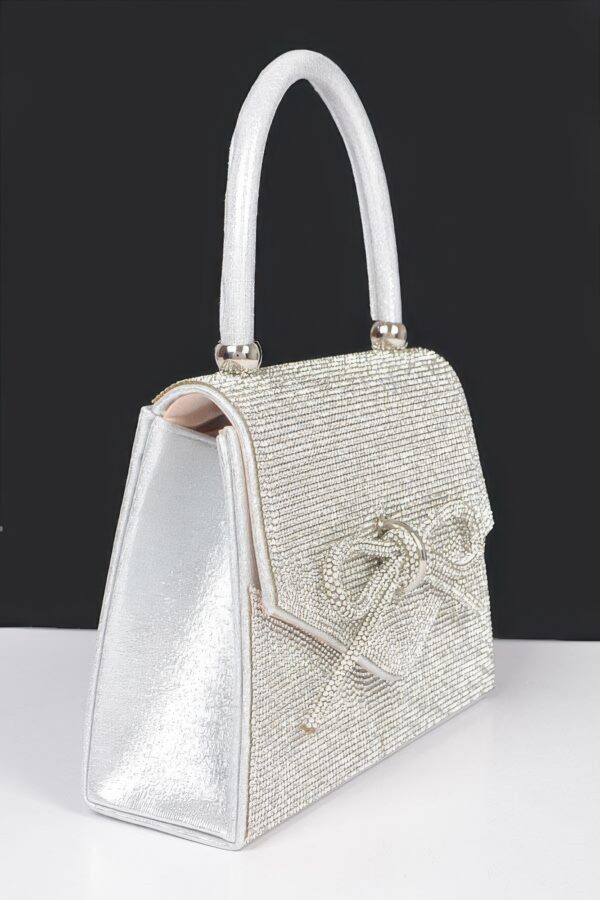 Rhinestone Ribbon Top Handle Evening Bag