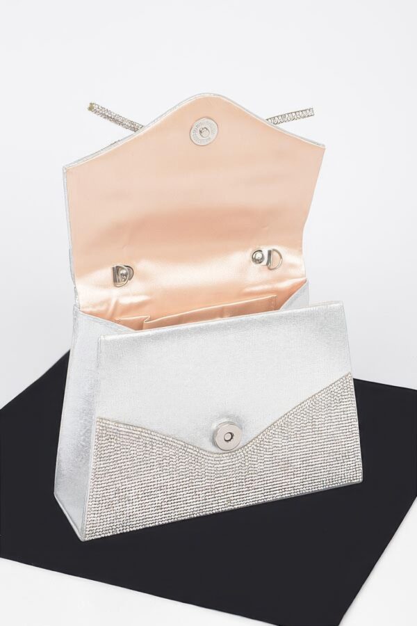 Rhinestone Ribbon Top Handle Evening Bag