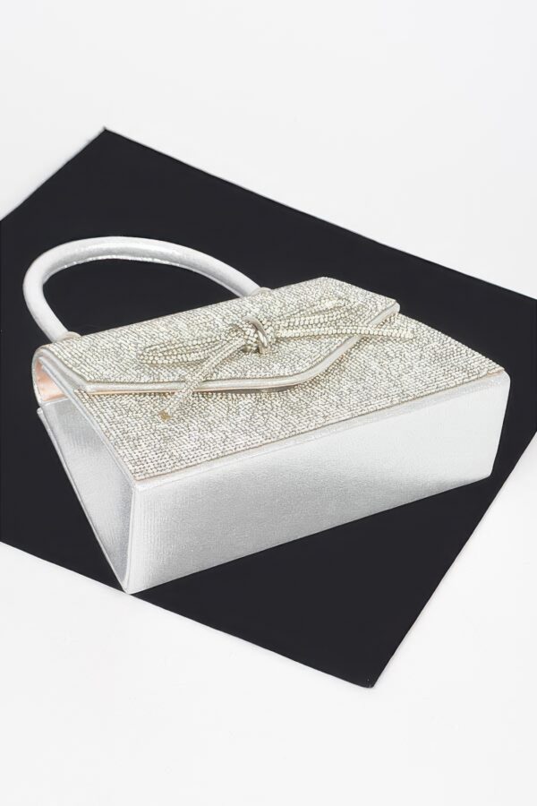 Rhinestone Ribbon Top Handle Evening Bag