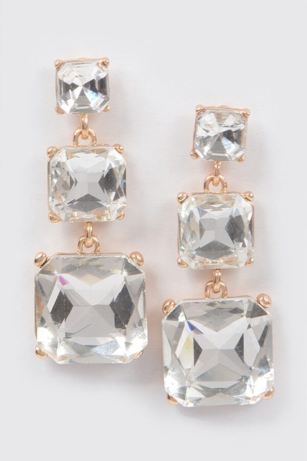 Rhinestone Dangle Earrings – Square-Cut Crystal Drop