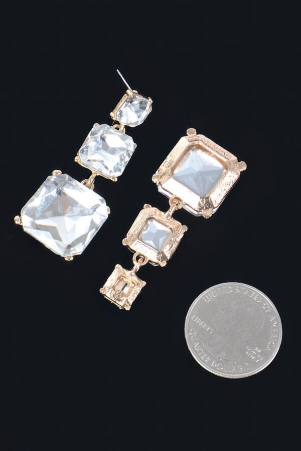 Rhinestone Dangle Earrings – Square-Cut Crystal Drop