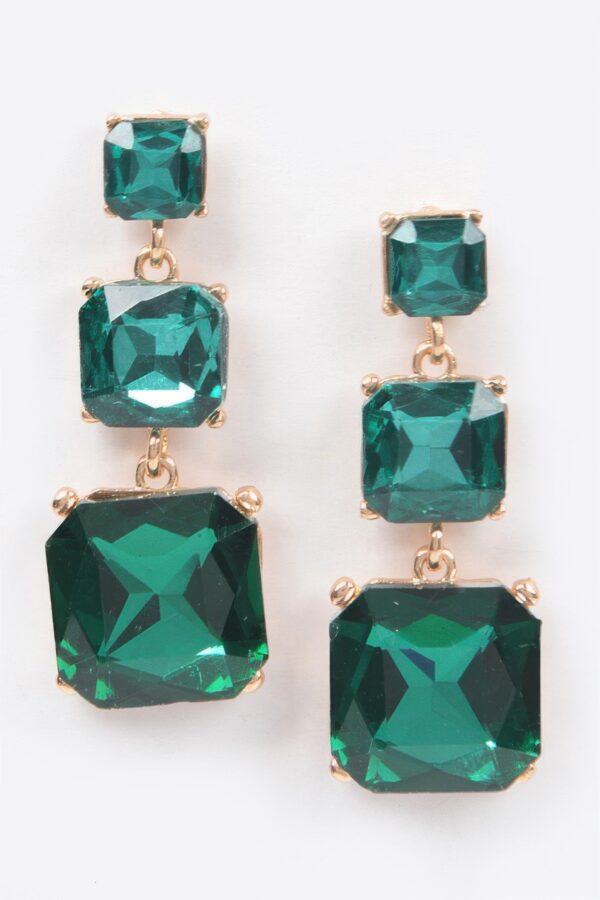 Rhinestone Dangle Earrings – Square-Cut Crystal Drop