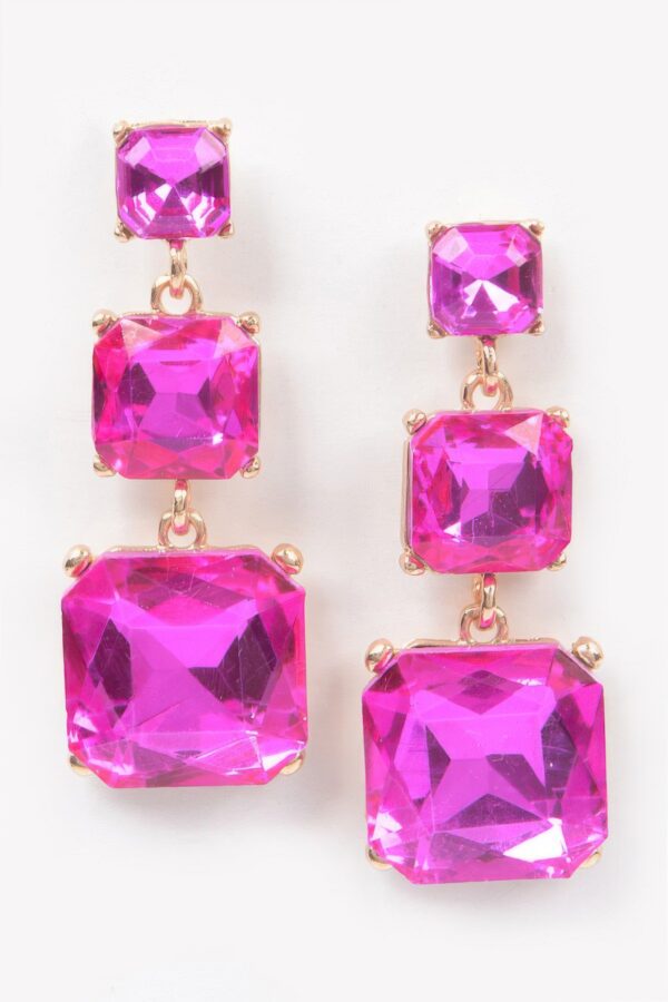 Rhinestone Dangle Earrings – Square-Cut Crystal Drop