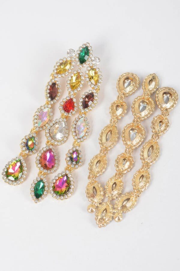 Rhinestone Fringe Earrings – Elongated Sparkle Drop