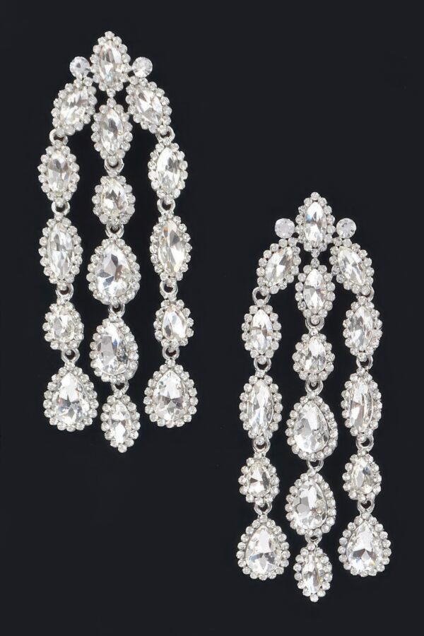 Rhinestone Fringe Earrings – Elongated Sparkle Drop