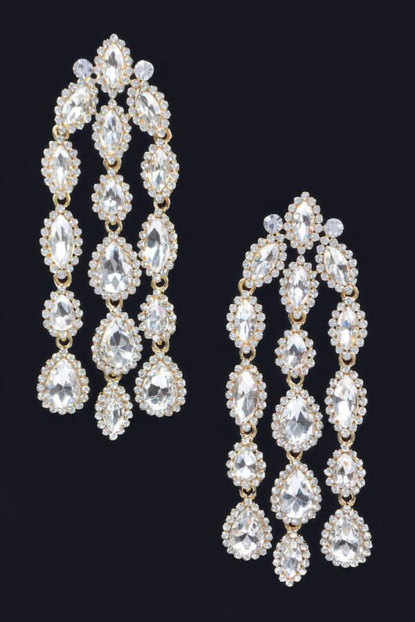 Rhinestone Fringe Earrings – Elongated Sparkle Drop