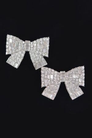 Ribbon Bow Rhinestone Earrings – Polished Sparkle