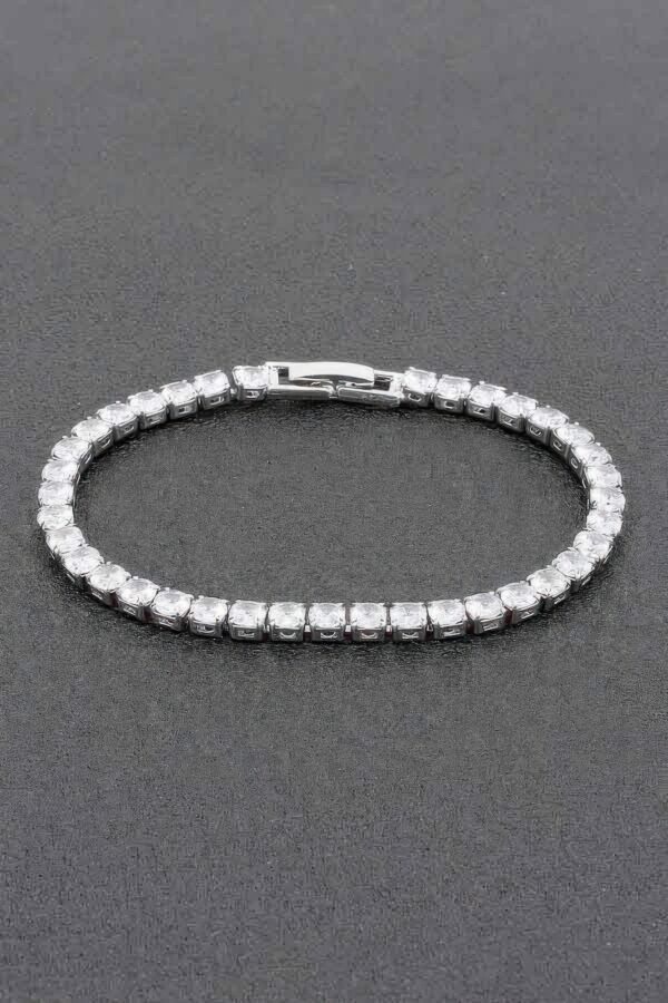 Slim Cubic Zirconia Bracelet – Polished Metal