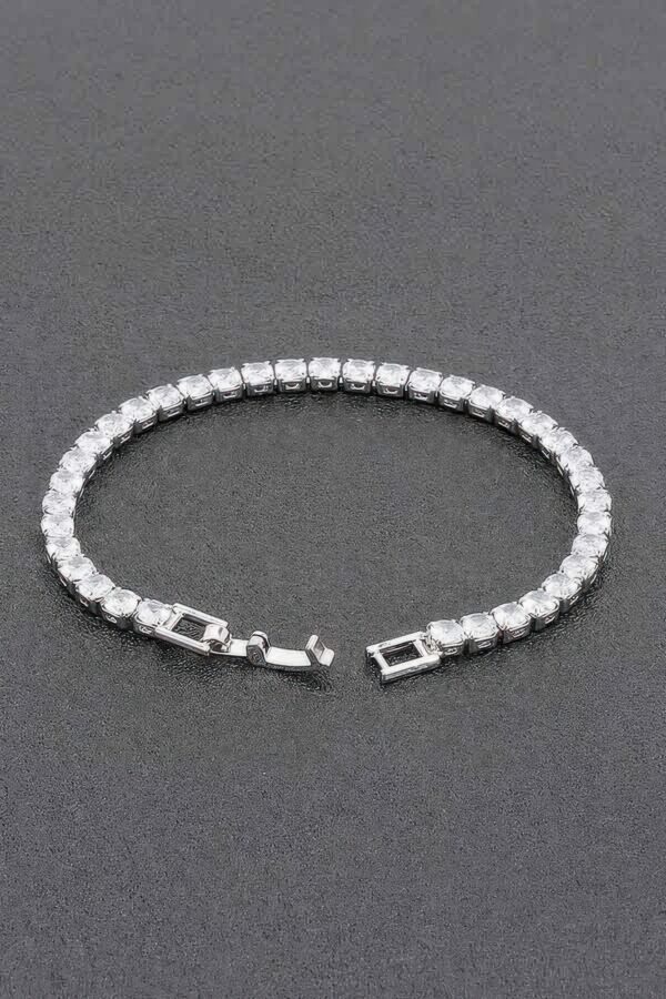 Slim Cubic Zirconia Bracelet – Polished Metal