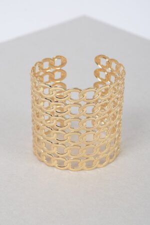 Wide Chain Metal Cuff Bracelet – Polished Open-Back