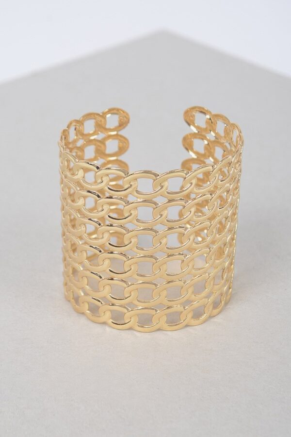 Wide Chain Metal Cuff Bracelet – Polished Open-Back