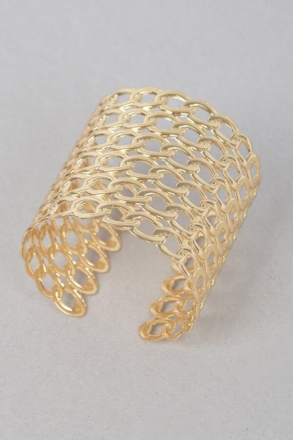 Wide Chain Metal Cuff Bracelet – Polished Open-Back