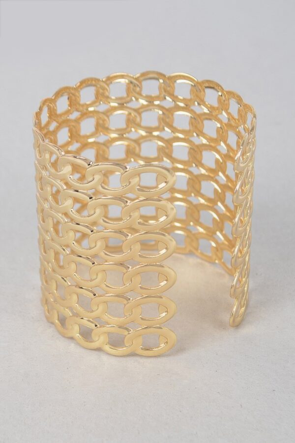 Wide Chain Metal Cuff Bracelet – Polished Open-Back
