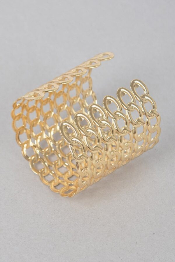 Wide Chain Metal Cuff Bracelet – Polished Open-Back