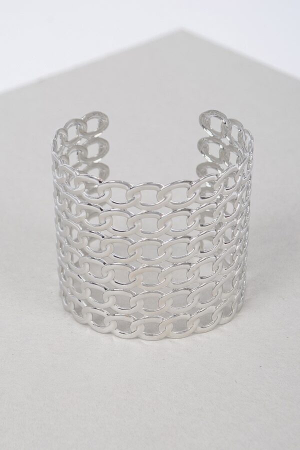 Wide Chain Metal Cuff Bracelet – Polished Open-Back