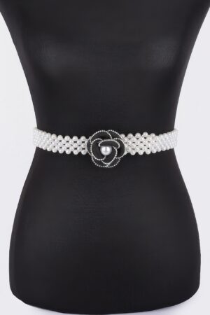 Flower Faux Pearl Elastic Belt – PVC Floral Accent