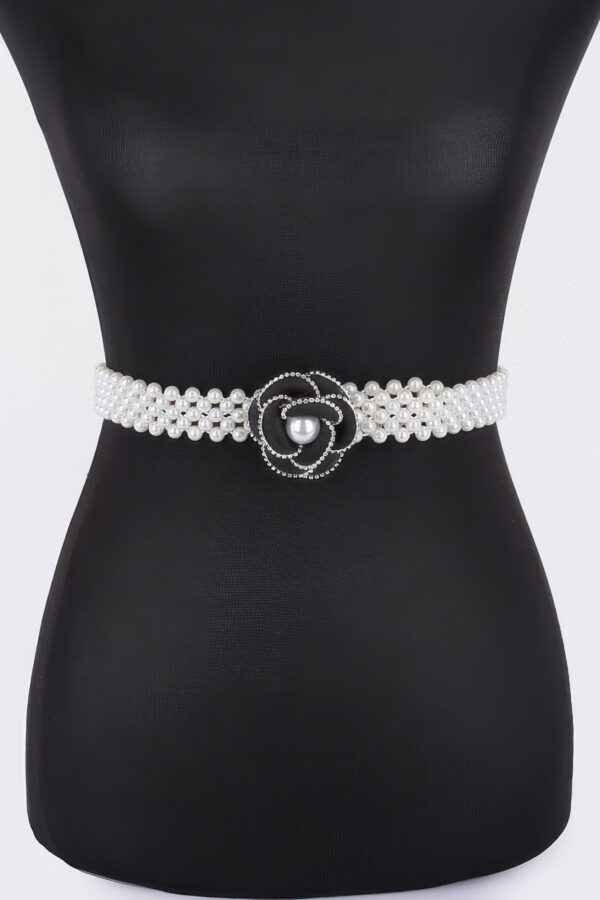 Flower Faux Pearl Elastic Belt – PVC Floral Accent