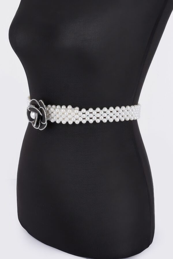 Flower Faux Pearl Elastic Belt – PVC Floral Accent