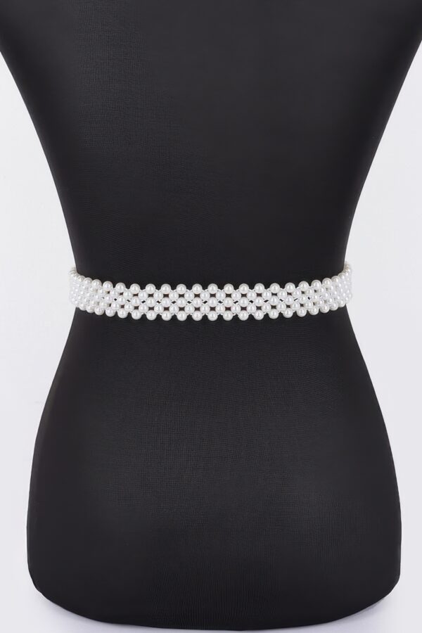 Flower Faux Pearl Elastic Belt – PVC Floral Accent