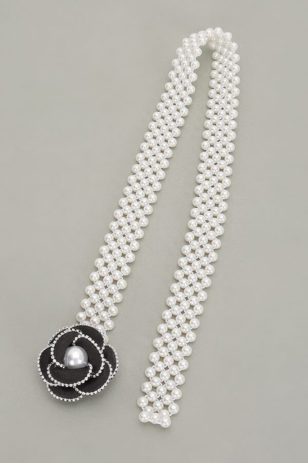 Flower Faux Pearl Elastic Belt – PVC Floral Accent