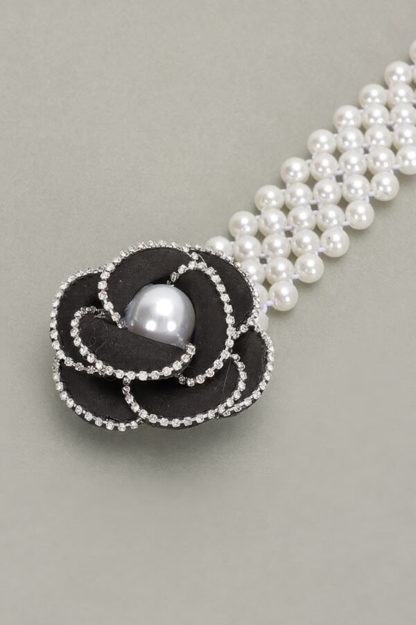 Flower Faux Pearl Elastic Belt – PVC Floral Accent