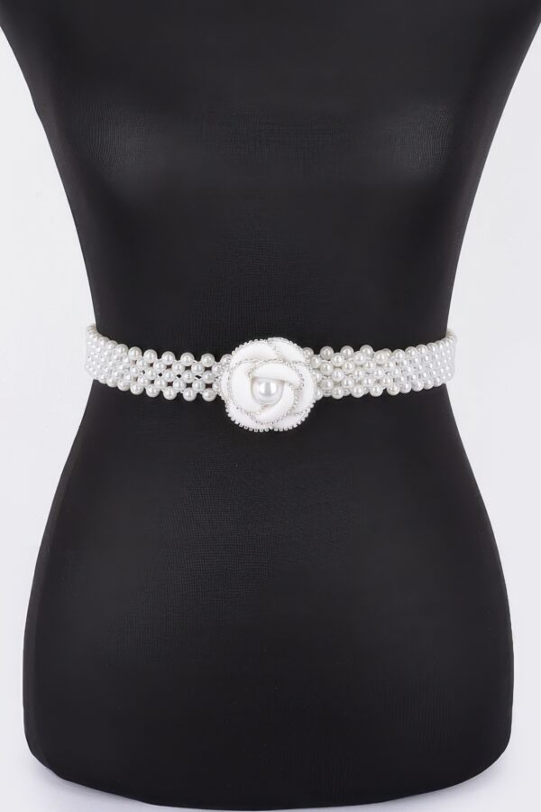 Flower Faux Pearl Elastic Belt – PVC Floral Accent