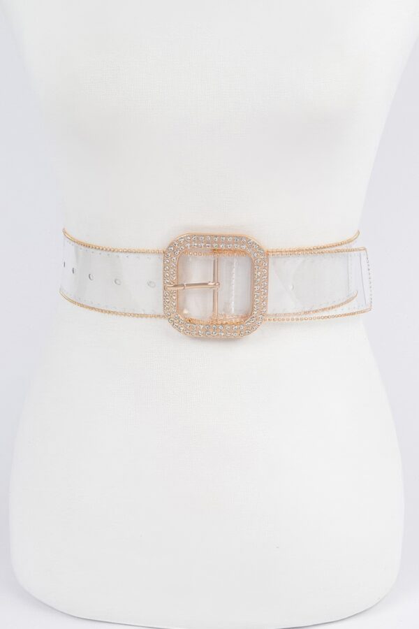 Clear PVC Bead Frame Belt with Rhinestone Buckle