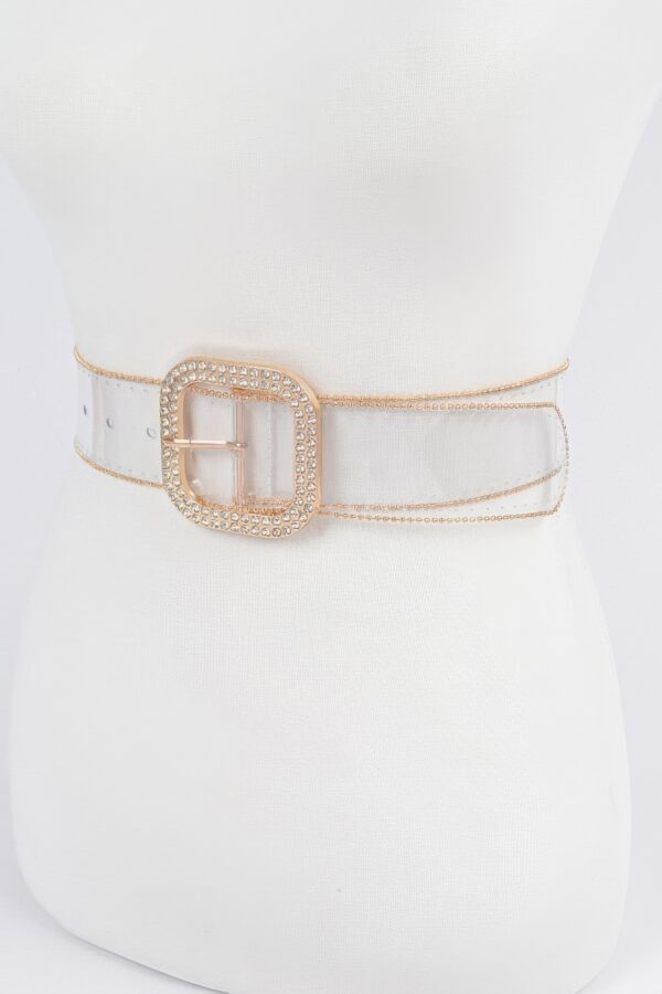 Clear PVC Bead Frame Belt with Rhinestone Buckle