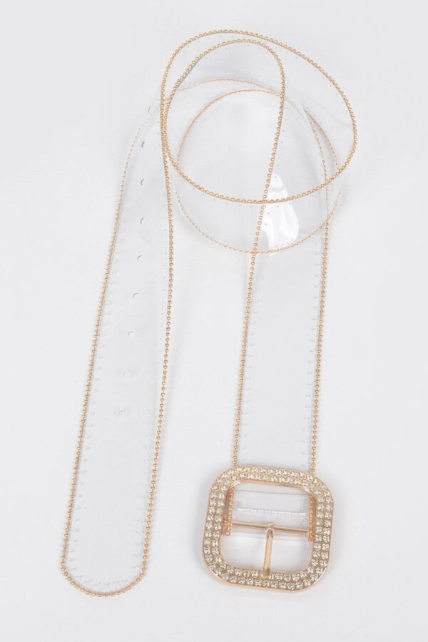 Clear PVC Bead Frame Belt with Rhinestone Buckle