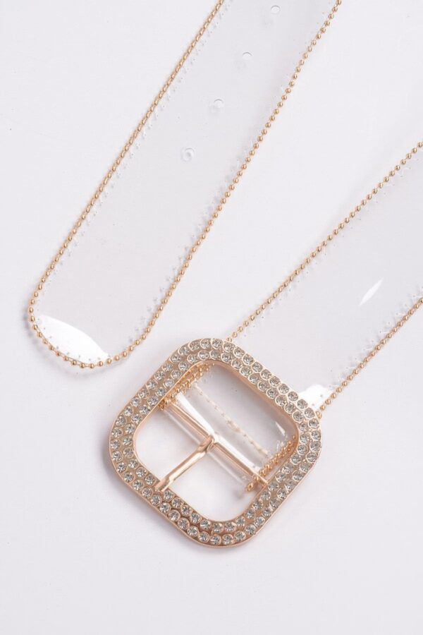 Clear PVC Bead Frame Belt with Rhinestone Buckle