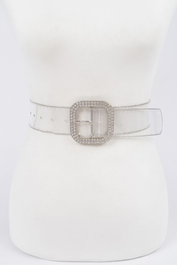 Clear PVC Bead Frame Belt with Rhinestone Buckle