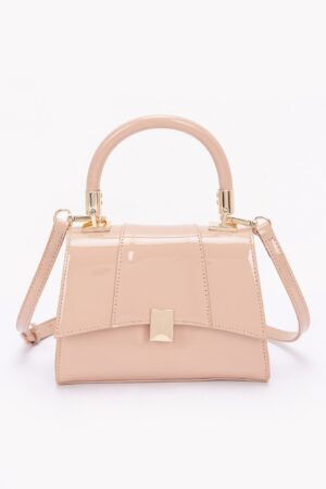 Patent-Style Flap Crossbody Bag with Gold Handle