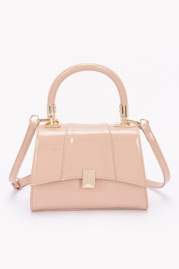 Patent-Style Flap Crossbody Bag with Gold Handle