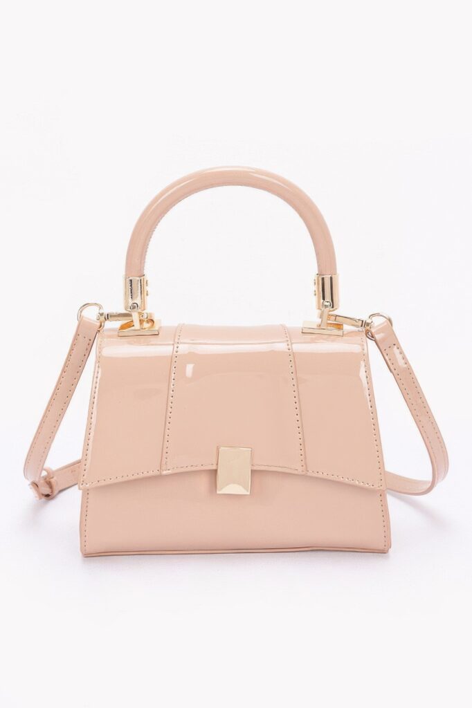 Patent-Style Flap Crossbody Bag with Gold Handle