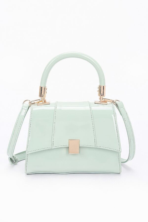 Patent-Style Flap Crossbody Bag with Gold Handle