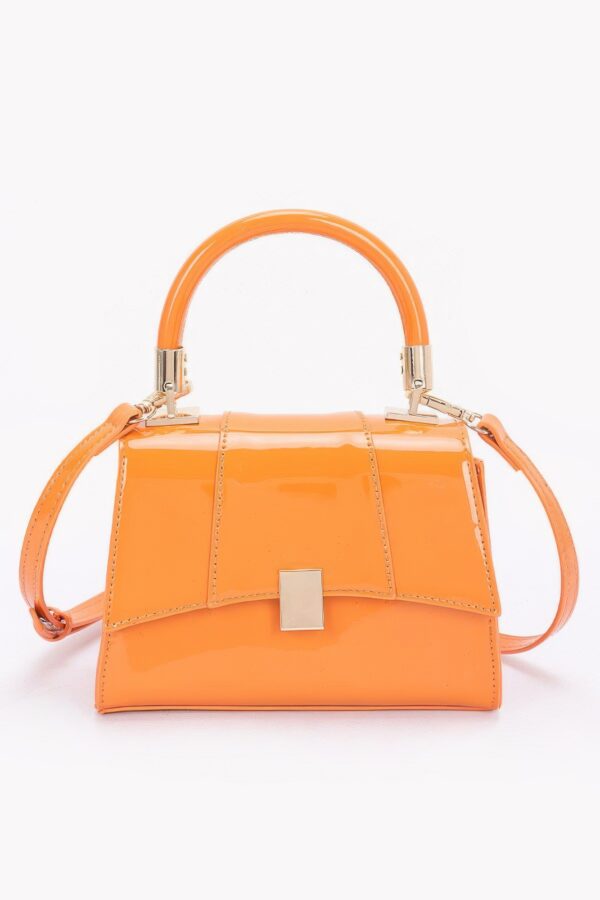 Patent-Style Flap Crossbody Bag with Gold Handle