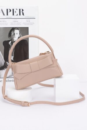 Faux Leather Ribbon Top-Handle Clutch