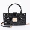 Embossed Enamel Handle Clutch – Structured Faux Leather