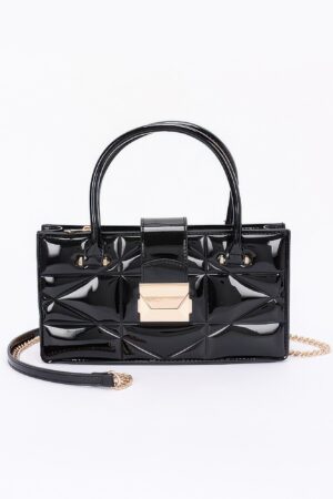 Embossed Enamel Handle Clutch – Structured Faux Leather