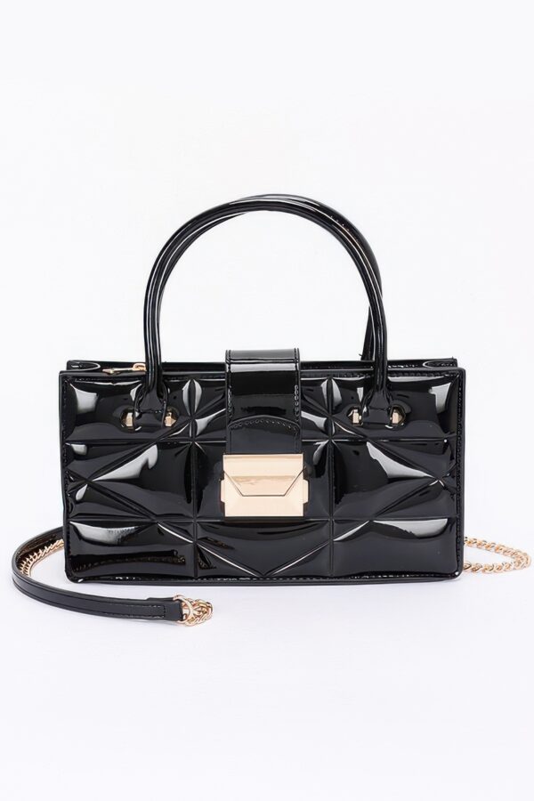 Embossed Enamel Handle Clutch – Structured Faux Leather