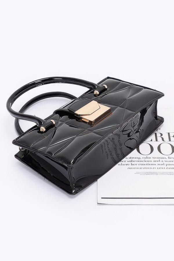 Embossed Enamel Handle Clutch – Structured Faux Leather