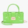 Embossed Enamel Handle Clutch – Structured Faux Leather