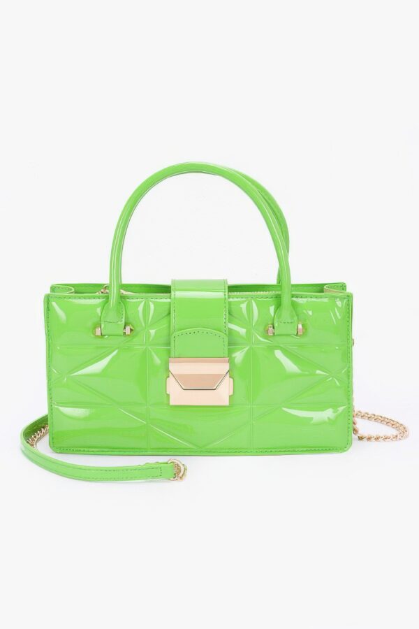 Embossed Enamel Handle Clutch – Structured Faux Leather