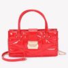 Embossed Enamel Handle Clutch – Structured Faux Leather