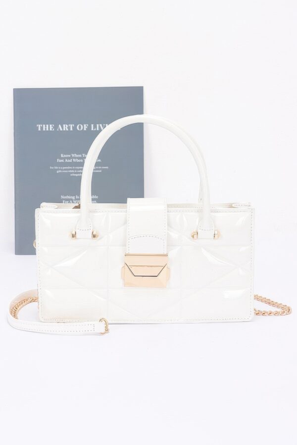 Embossed Enamel Handle Clutch – Structured Faux Leather