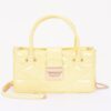 Embossed Enamel Handle Clutch – Structured Faux Leather