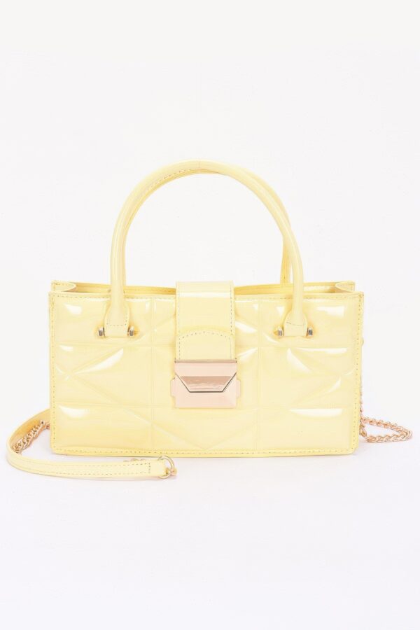 Embossed Enamel Handle Clutch – Structured Faux Leather