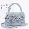 Rhinestone Flower Top-Handle Bag – Denim & Faux Leather