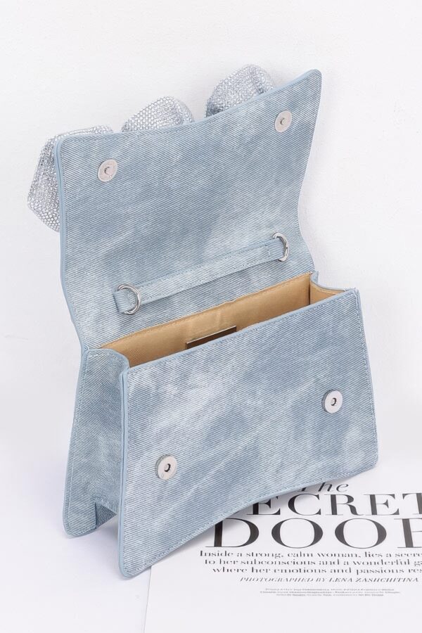 Rhinestone Flower Top-Handle Bag – Denim & Faux Leather