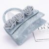 Rhinestone Flower Top-Handle Bag – Denim & Faux Leather